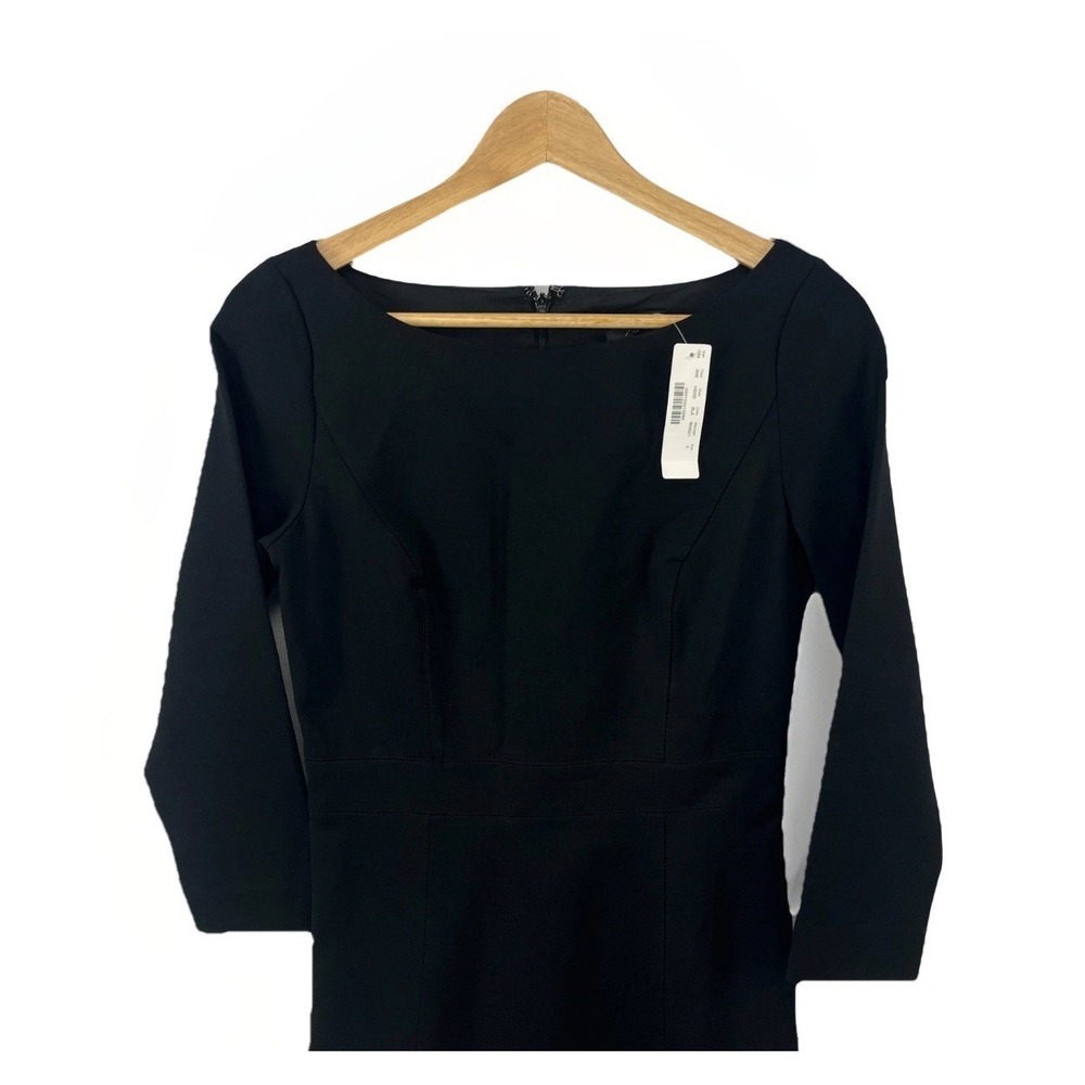 J.Crew NWT Black Sheath Dress Fit And Flare In Stretch Ponte Knit LBD Sz 2 - Picture 2 of 12